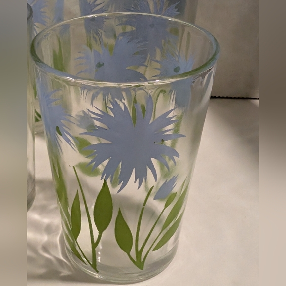 4 Vintage Kraft Posy Swanky glasses.  Blue Thistle flower design. - Picture 2 of 5
